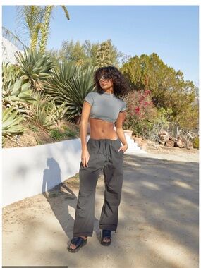 OAK + FORT Elastic Waist Relaxed Pants in Slate Gray